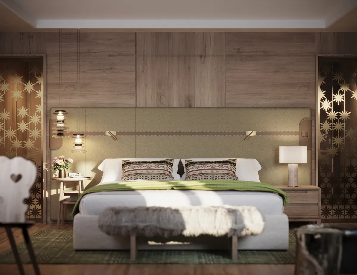 Guest bedroom in oak panelling